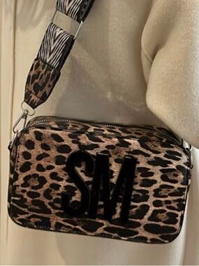 Leopard Print Crossbody Bag with Monogram Accent